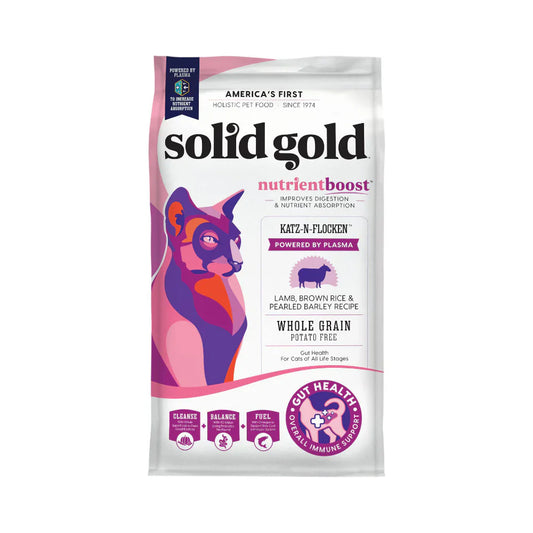 سوليد جولد كاتز إن فلوكن طعام جاف للقطط جميع مراحل الحياة بنكهة لحم الضأن والأرز البني |  صيدلية.كوم.