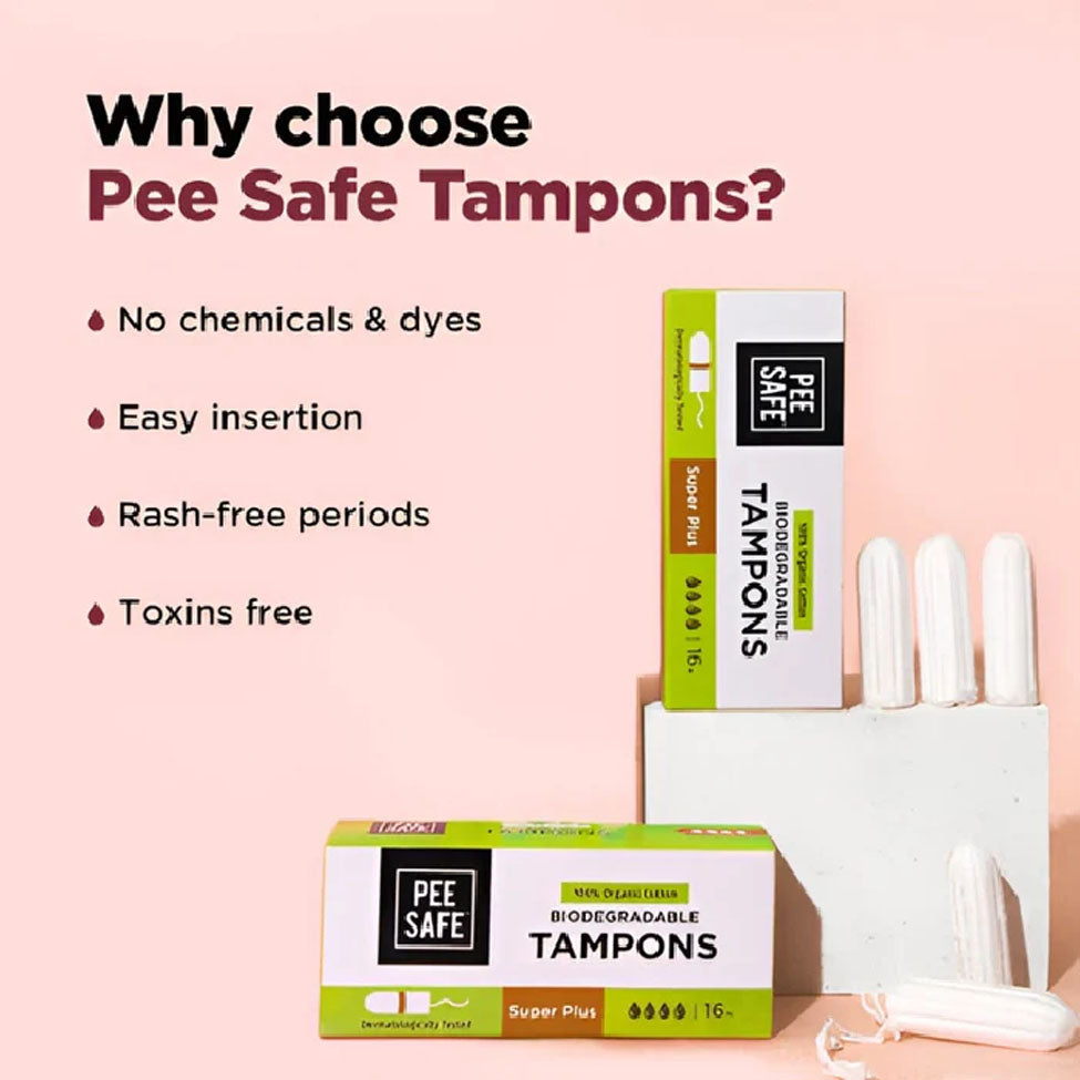 Pee Safe Comfortable Organic Cotton Tampons No Stains Super Plus Size 16 Pieces