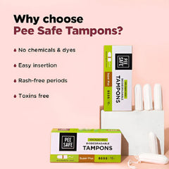 Pee Safe Comfortable Organic Cotton Tampons No Stains Super Plus Size 16 Pieces