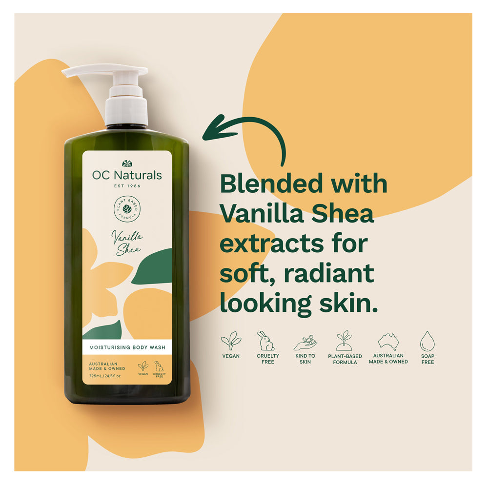غسول الجسم المرطب بالفانيليا وزبدة الشيا 725 مل من او سي ناتشورالز |  صيدلية.كوم.