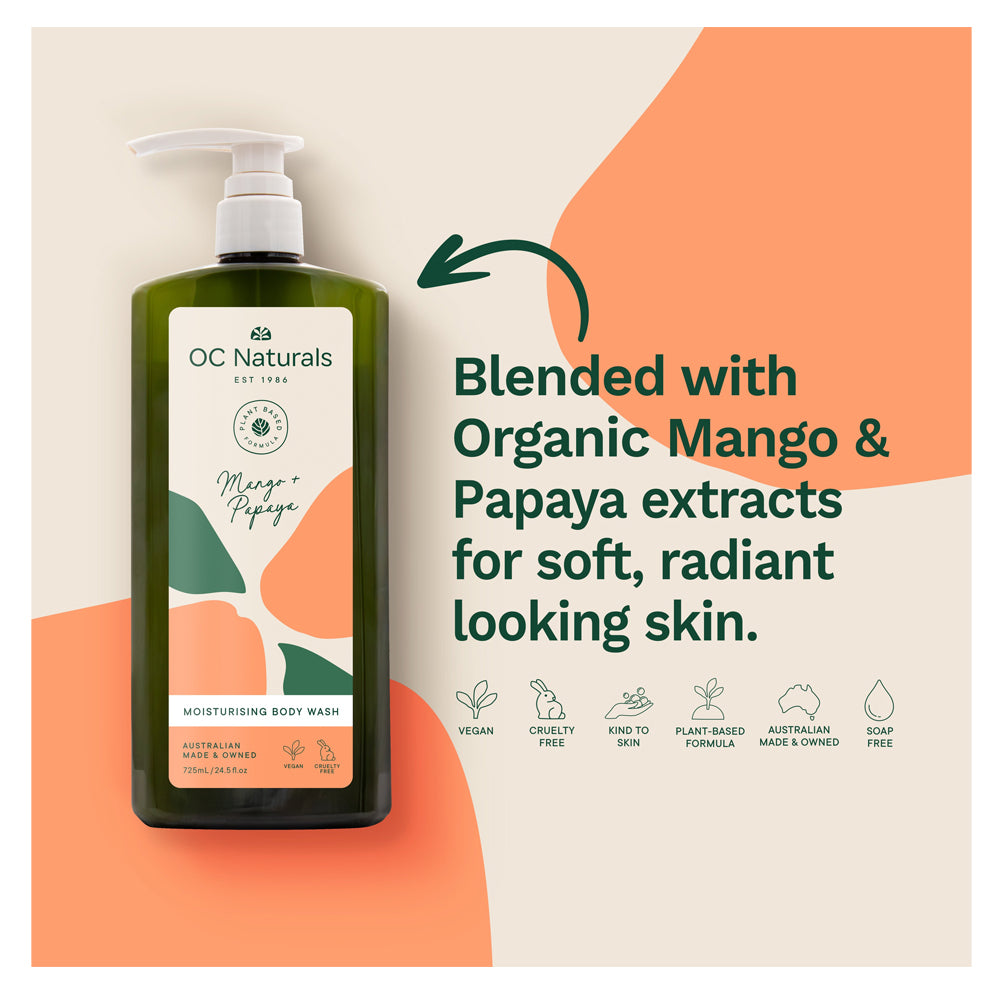 غسول الجسم المرطب بالمانجو والبابايا 725 مل من او سي ناتشورالز |  صيدلية.كوم.