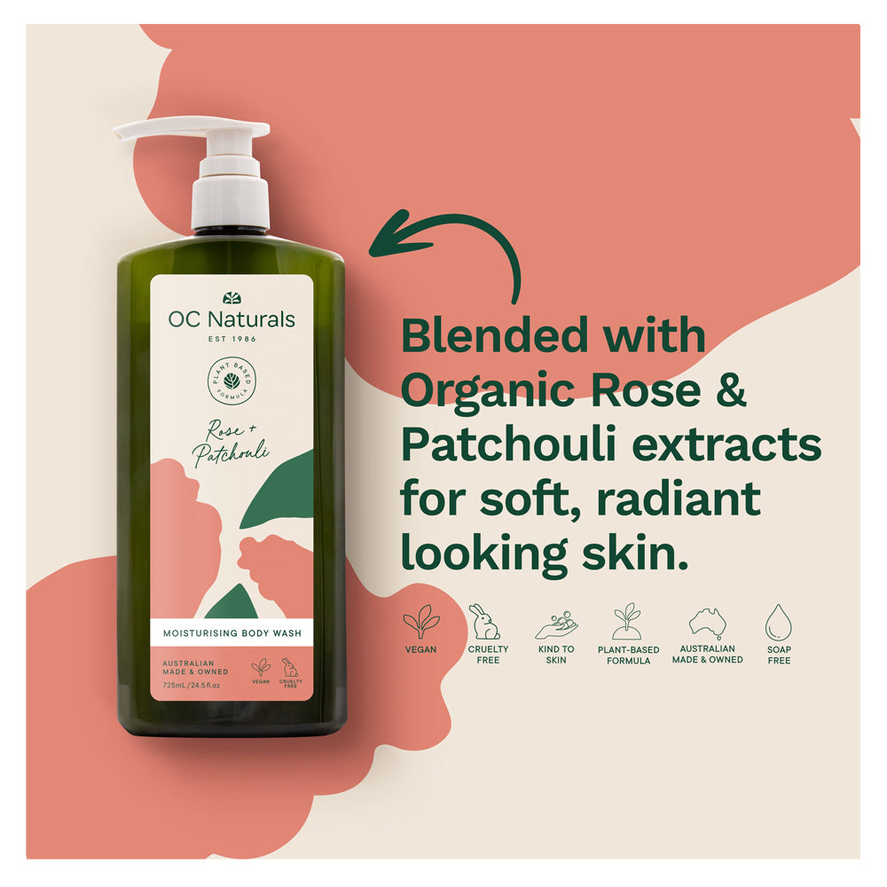 غسول الجسم المرطب بالورد والباتشولي 725 مل من او سي ناتشورالز |  صيدلية.كوم.