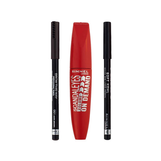 مجموعة آيكونيك تريو ماسكارا وقلم كحل كاجال وقلم حواجب من ريميل لندن |  صيدلية.كوم.