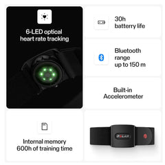 بولار جهاز مراقبة معدل ضربات القلب M-XXL بتقنية الحساس البصري للإستشعار باللون الأسود | صيدلية.كوم.