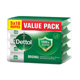 Dettol Wet Wipes Original 10 Tissues × 5 Packs