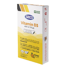 فيتامين د3 400وحدة دوليه 30 شريحة رفيعة للفم بنهكة البرتقال من ساكو | صيدلية.كوم.