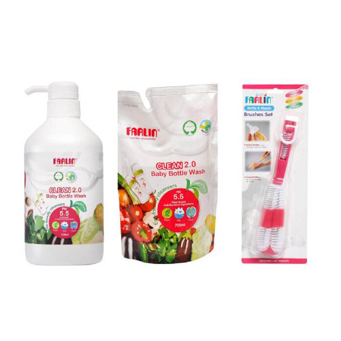منظف رضاعات أطفال 700 مل + 700 مل إعادة تعبئة + فرشاة تنظيف من فارلين | صيدلية.كوم.