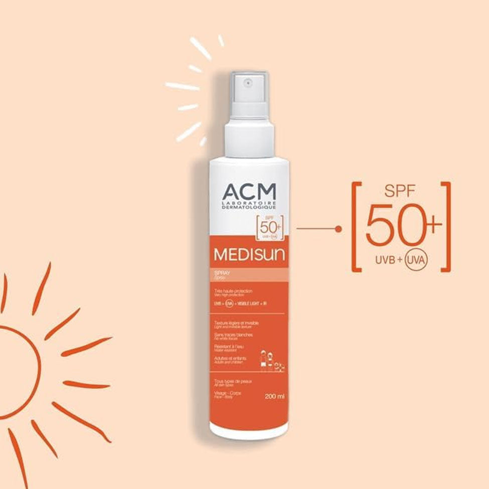 ايه سي ام بخاخ واقي شمس ميدي صن بمعامل حماية 50 مناسب لجميع انواع البشرة 200 مل | صيدلية.كوم.