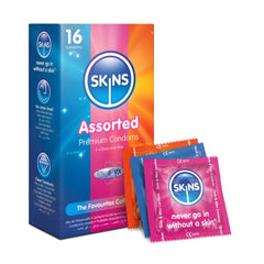 Skins Condoms Mixed Shapes (6 Natural + 5 Dots & Ribs + 5 Ultra Thin) 16 Pieces