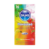 Skins Condoms Multi Flavored (4 Banana + 4 Mint + 4 Strawberry + 4 Bubblegum) 16 Pieces