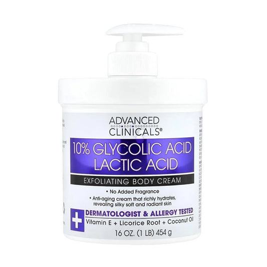 كريم تقشير الجسم حمض الجليكوليك بنسبه 10% & حمض اللاكتيك من ادفانسد كلينكالز 454 جرام | صيدلية.كوم.