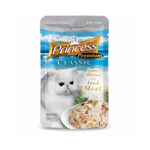 برينسس بريميوم أكياس كلاسيكية بالدجاج و التونة مع الأرز و المحار الصغير 70 جم | صيدلية.كوم.