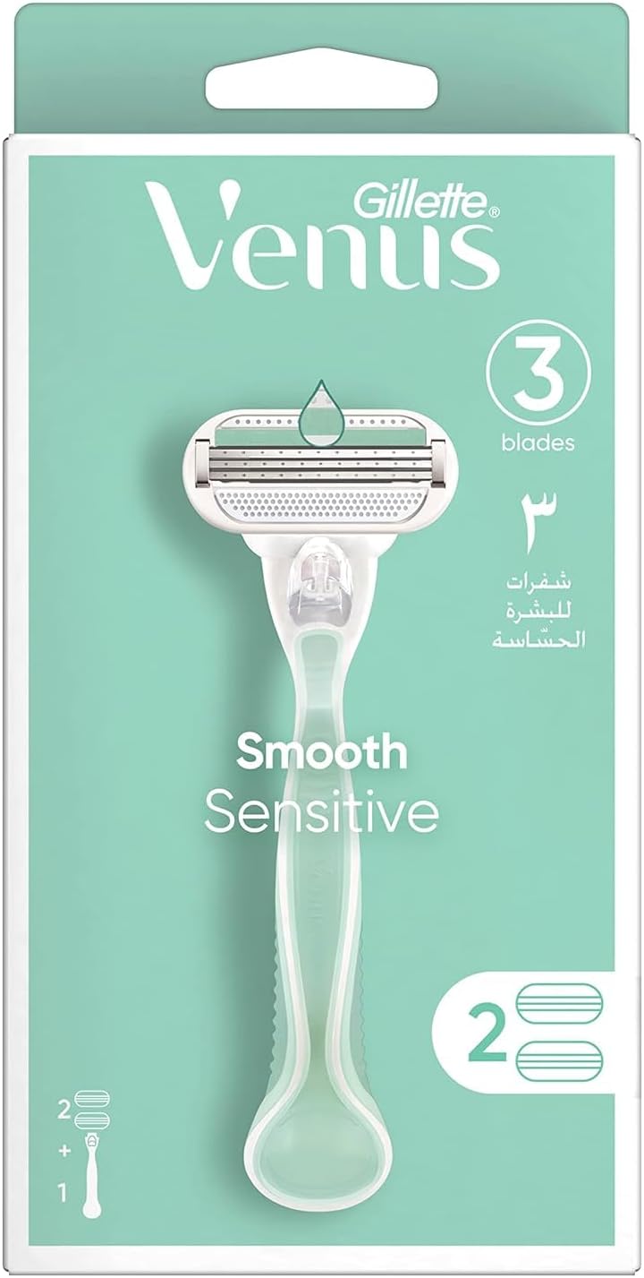 ماكينة حلاقة جيليت فينوس سموث للبشرة الحساسة - مقبض واحد + شفرات قابلة لإعادة التعبئة - لون أخضر | صيدلية.كوم.