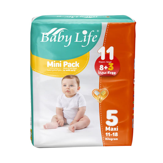 بيبي لايف عبوة اقتصادية رقم 5 وزن من 11-18 عدد 11 حفاضة |  صيدلية.كوم.