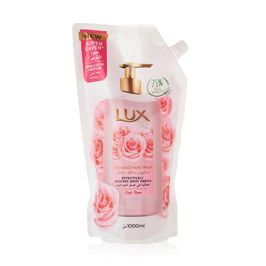 لوكس صابون سائل معطر لليدين برائحة الورد الناعم في عبوة إعادة تعبئة 1لتر