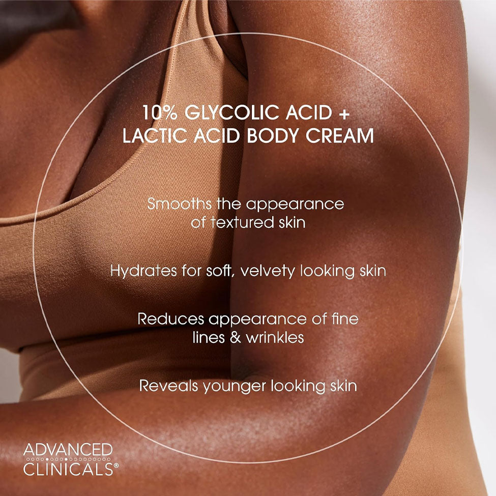 كريم تقشير الجسم حمض الجليكوليك بنسبه 10% & حمض اللاكتيك من ادفانسد كلينكالز 454 جرام | صيدلية.كوم.