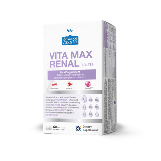 Vita Max Renal — Multivitamin formula suitable for kidney patients from Advance Health – 60 tablets.