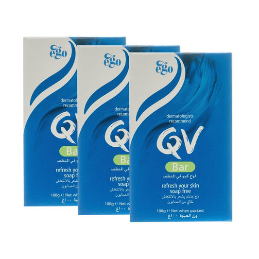 عرض صابون QV مناسب لجميع أنواع البشرة 100 جم × 3 عبوات | صيدلية.كوم.