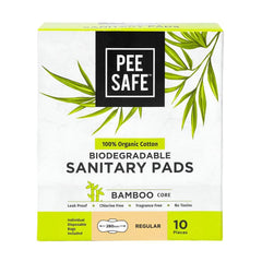 Pee Safe Organic Cotton and Bamboo Pulp Ultra Absorbent and Leak-Resistant Sanitary Pads, Regular Size, 10 Pads