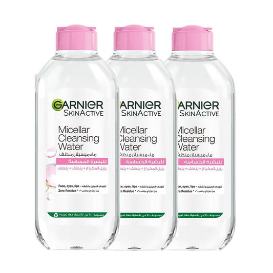 عرض جارنييه ماء ميسيلار منظف يزيل المكياج لجميع أنواع البشرة 400 مل ×3 | صيدلية.كوم.