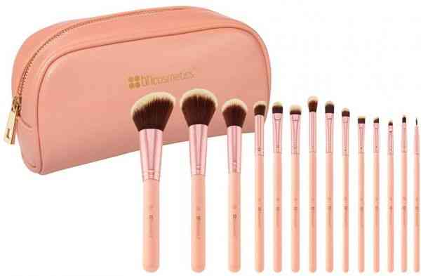 بي إتش كوزماتيك مجموعة من 14 فرشاة مكياج مع حقيبة وردية.