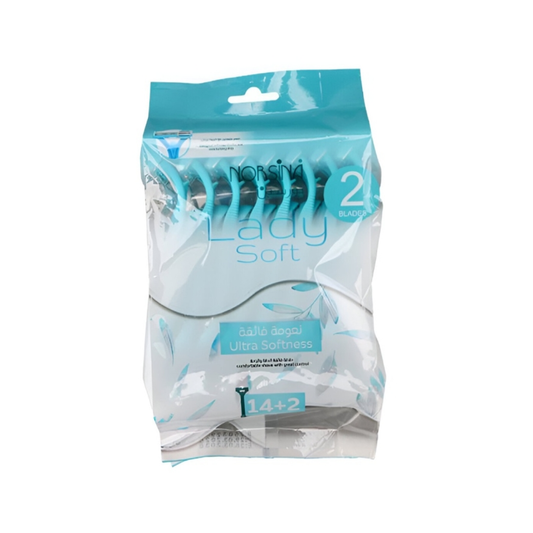نورسينا امواس حلاقة نسائية ليدي سوفت نعومة فائقة ازرق شفرتين 14+2