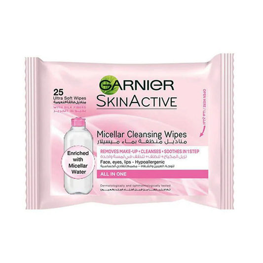 Garnier Cleansing Wipes With Micellar Water For All Skin Types - 25 Wipes