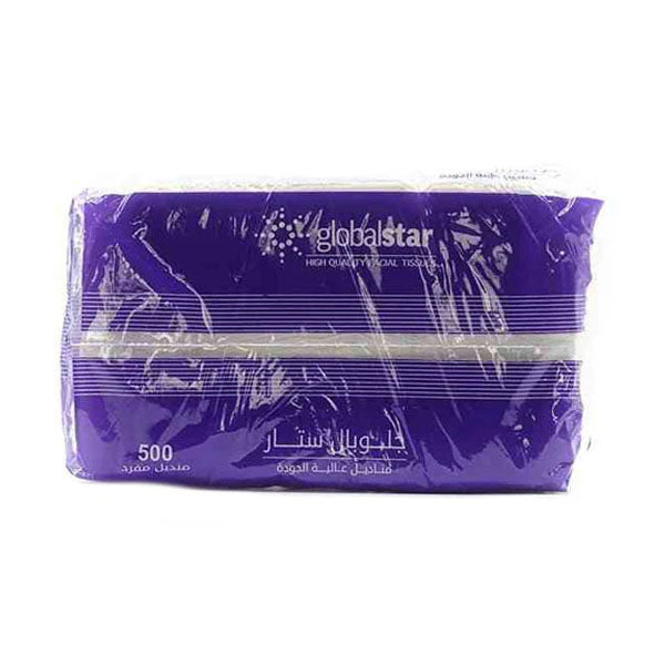 جلوبال ستار مناديل وجه مفرد عدد 500 شد 10 باكيت.