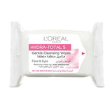 لوريال هيدرا توتال 5 مناديل منظفة للوجه والعينين للبشره الجافة والحساسة 25 قطعة.