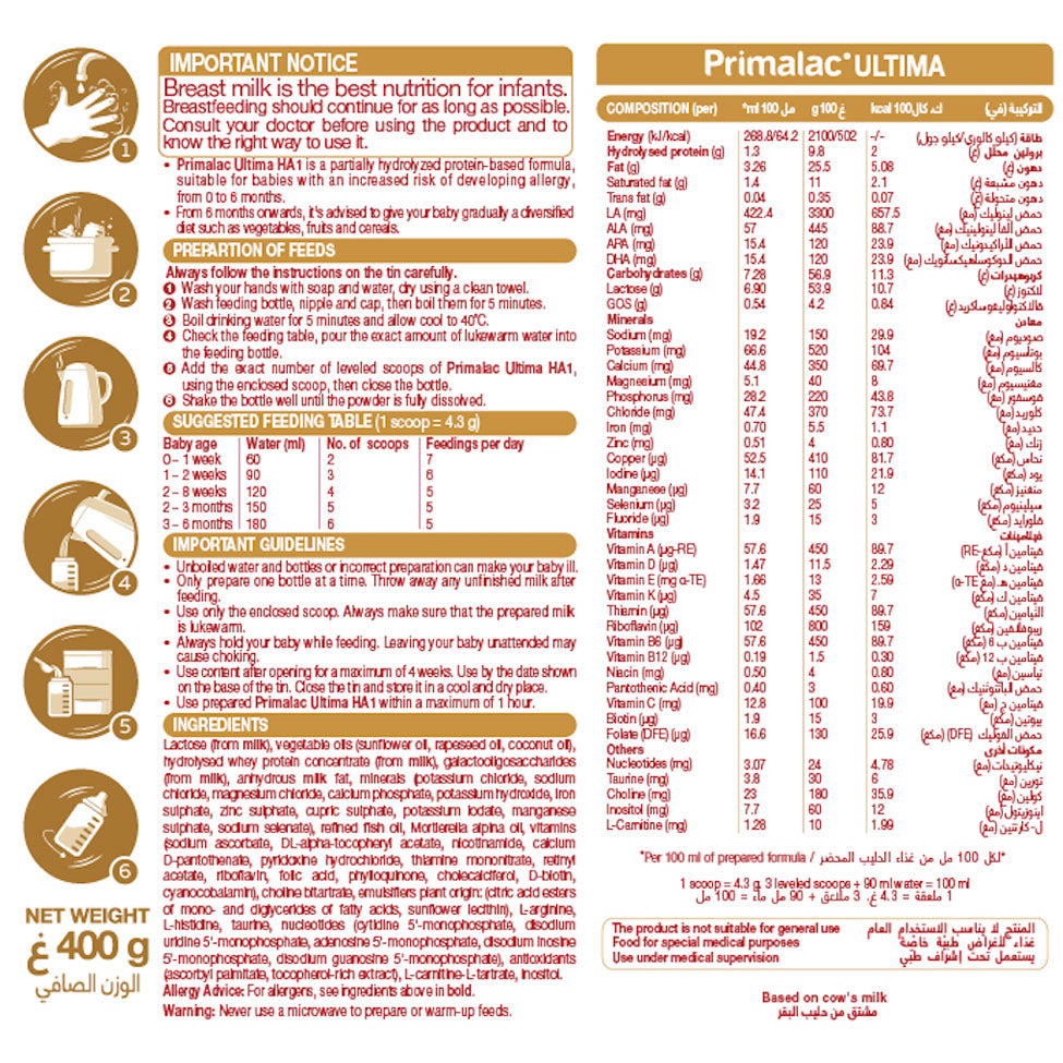 بريمالاك التيما اتش ايه حجم من عمر 0 الى 12 شهر 400 جم |  صيدلية.كوم.