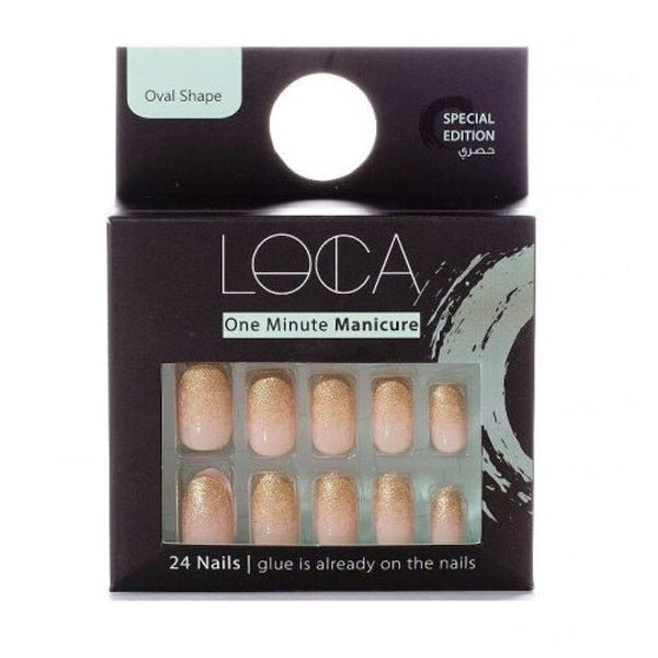 S1لوكا اظافر صناعية شكل اوفال ذهبي لامع.