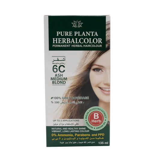 Herbal Color Permanent Hair Dye 6C Medium Ash Blonde 135 ml