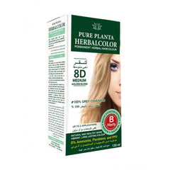 Herbal Color Permanent Hair Dye 8D Medium Golden Blonde 135 ml