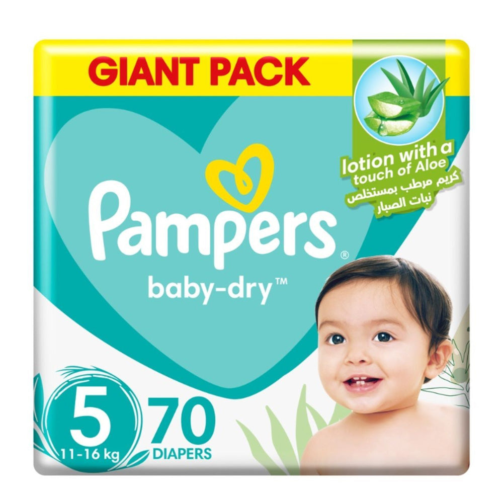 Pampers Baby Dry Diapers with Aloe Vera Lotion, Size 5 70 Diapers