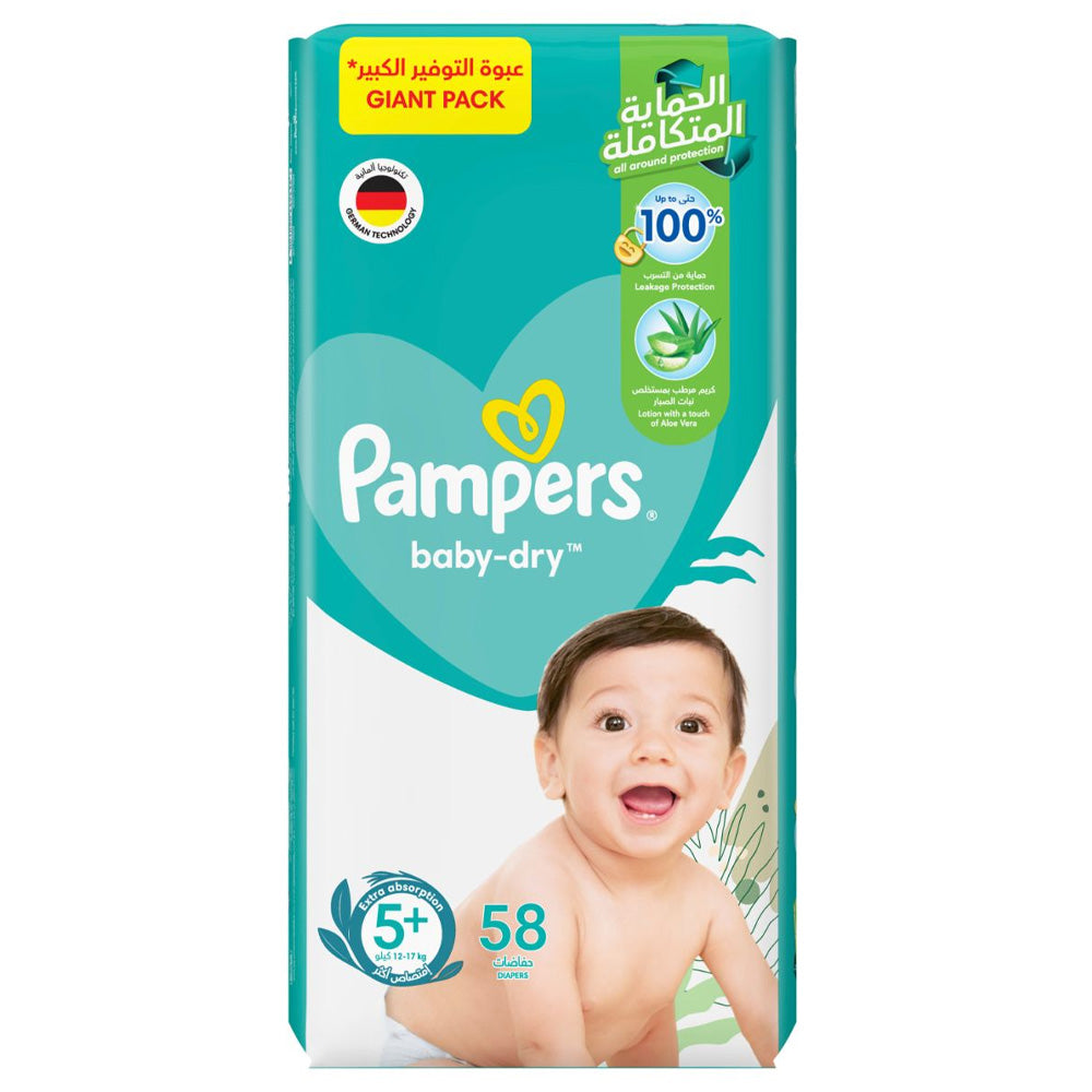 Pampers Baby Dry Mega Pack Diapers with Aloe Vera Lotion Size (5+) 58 Diapers