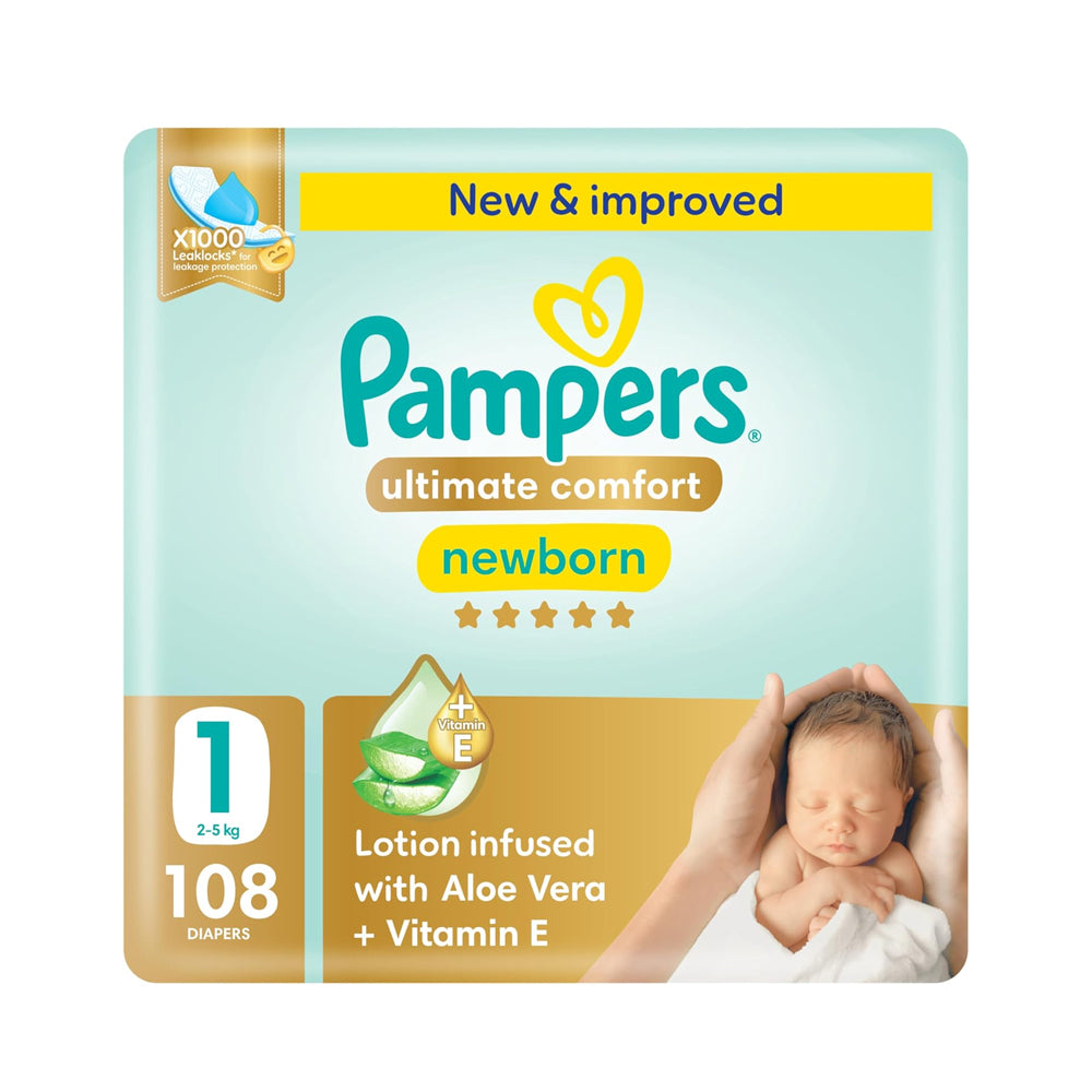 Pampers Premium Care Diapers, Size 1, Newborn, 2-5 Kilo, 108 Diapers