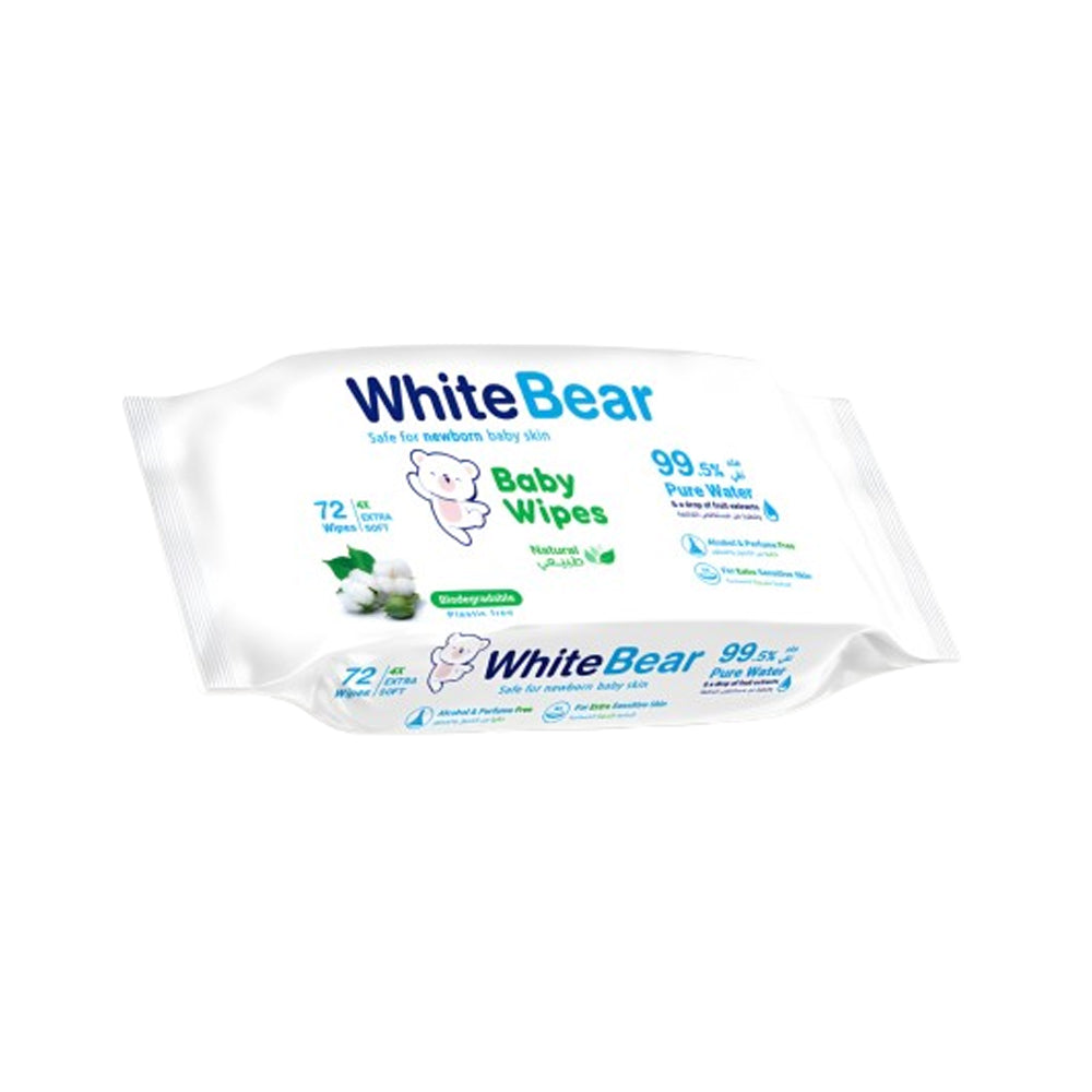 Natural baby wipes, 72 wipes, by White Bear