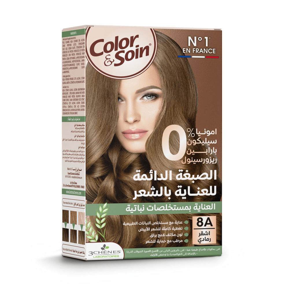 Ammonia-free hair dye kit, ash blonde 8A  color-soin 135ml