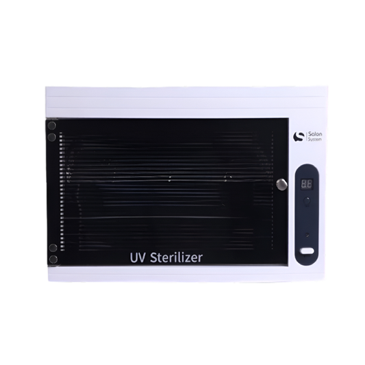 Salon system tool sterilization device with timer button