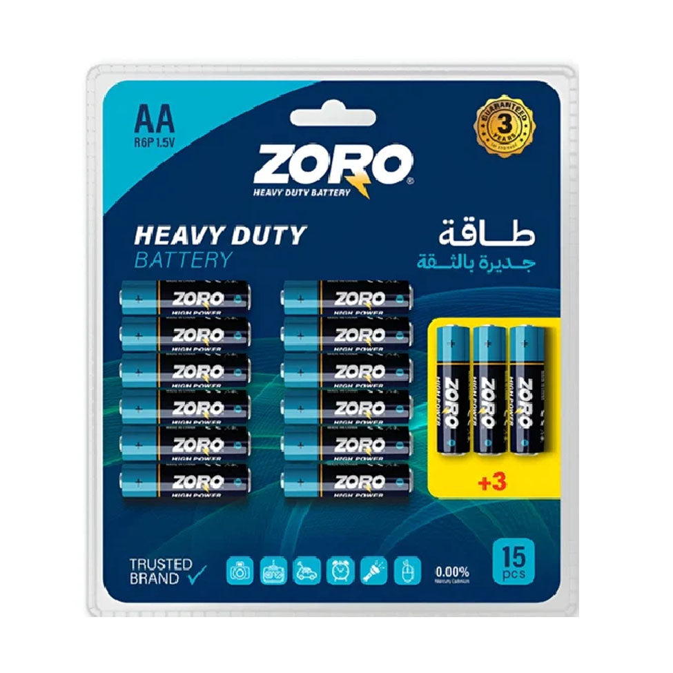زورو بطاريات 15 قطعة قوة عالية AA R03P 1.5 فولت