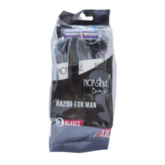 Noursina Men's Razor Blades 3 Blades Black 12 Pieces