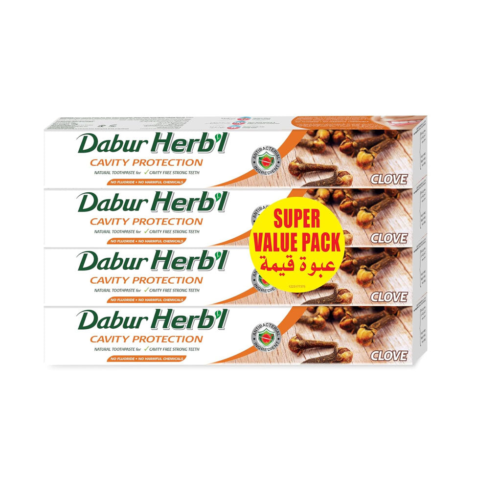 معجون اسنان عشبي قرنفل 100 جم x4 + فرشاة اسنان من دابر |  صيدلية.كوم.