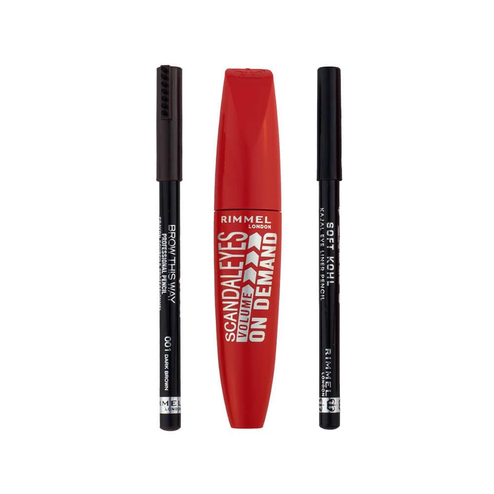 مجموعة آيكونيك تريو ماسكارا وقلم كحل كاجال وقلم حواجب من ريميل لندن |  صيدلية.كوم.