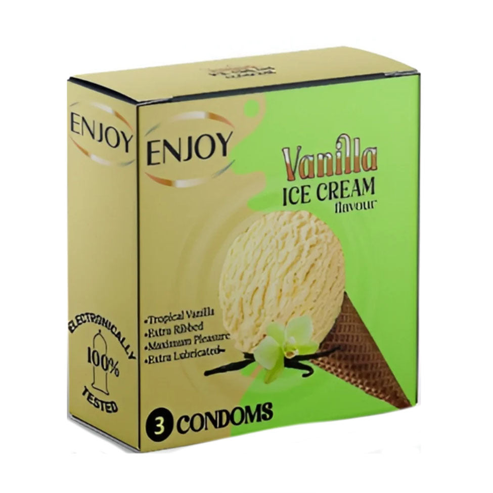 اينجوي واقي ذكري بنكهة ايس كريم الفانيلا بريميوم 3 قطعة |  صيدلية.كوم.