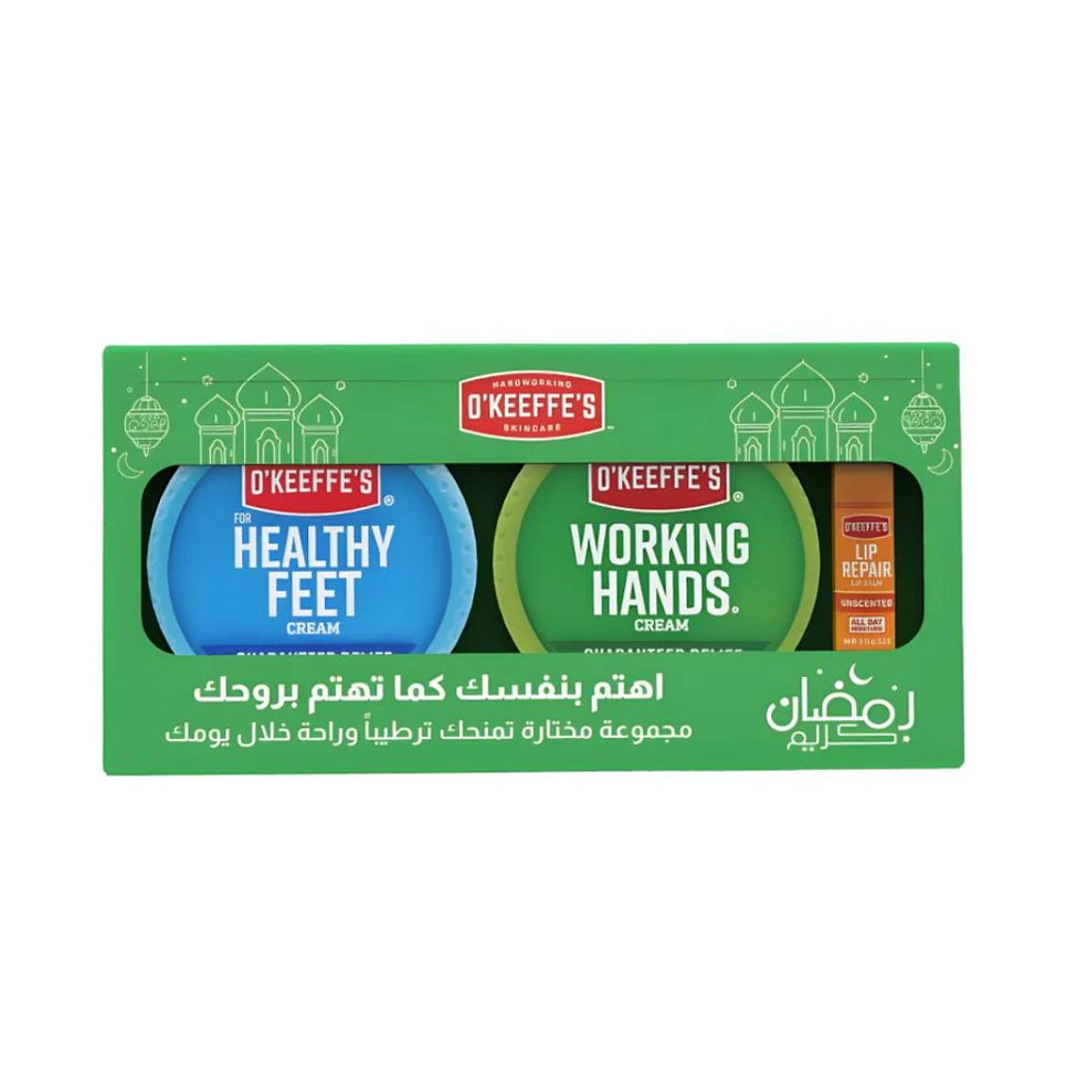 اوكفيز مجموعة العناية (مرطب شفاه + كريم للاقدام الصحية + كريم للايدي العاملة)