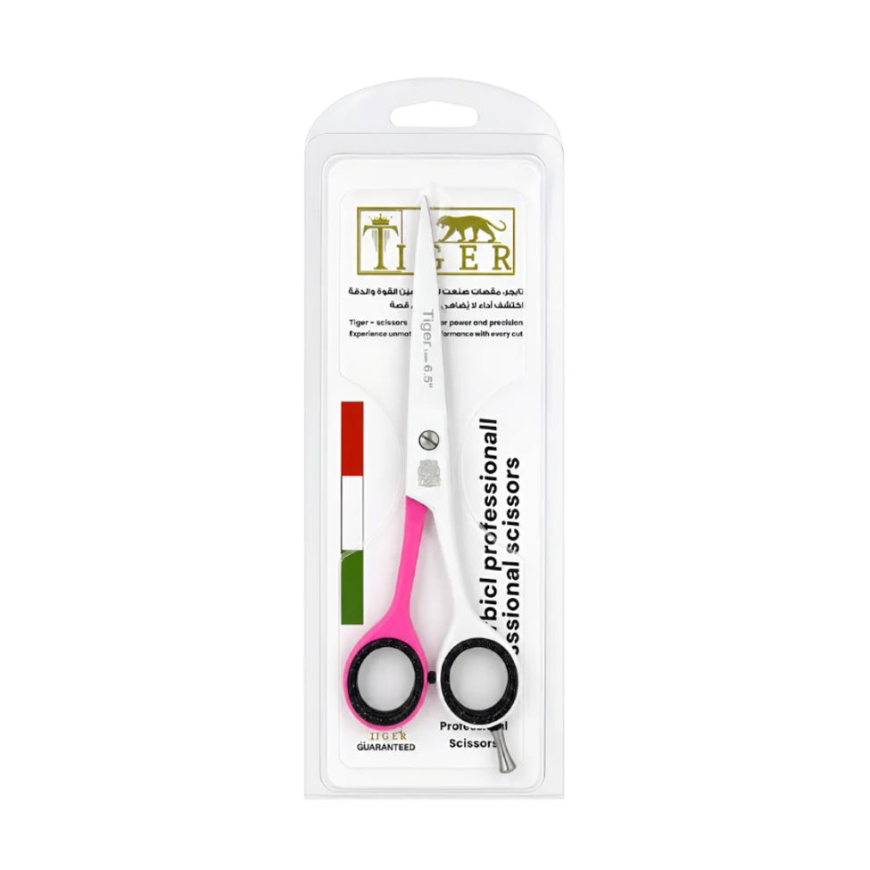 Tiger Laser Professional White and Pink Steel Hair Scissors TR657  with Finger Support Rest 6.50 mm
