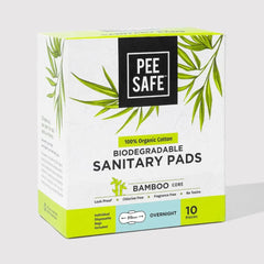 Pee Safe Organic Cotton and Bamboo Pulp Ultra Absorbent and Leak-Resistant Sanitary Pads, Large Night Size, 10 Pads