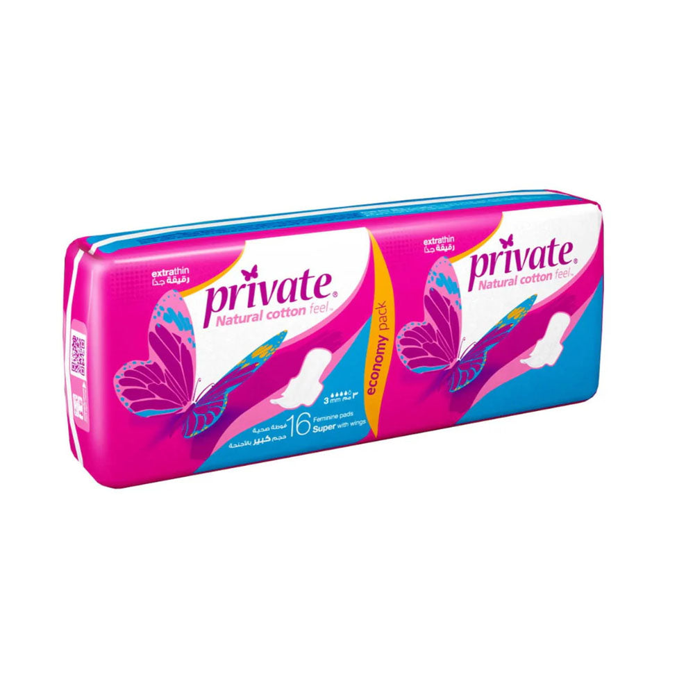 Private Cotton Soft Economy Large Size with Wings 16 Sanitary Pads