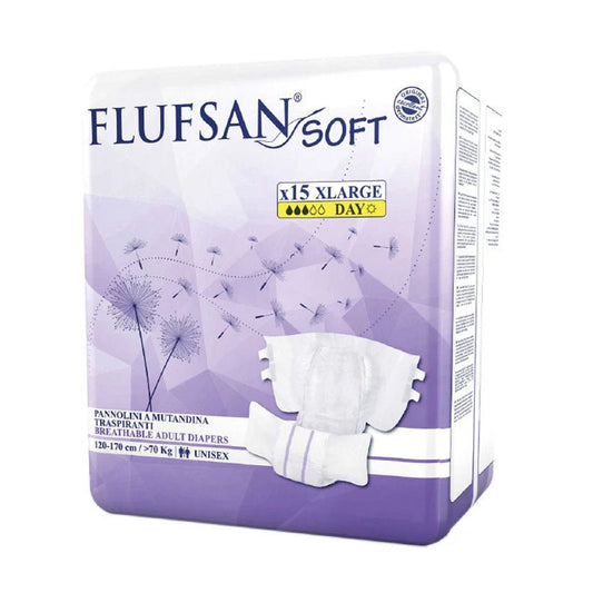 Flufsan Soft Adult Diapers, Adhesive, Extra Large, 120-175 cm - 15 Diapers