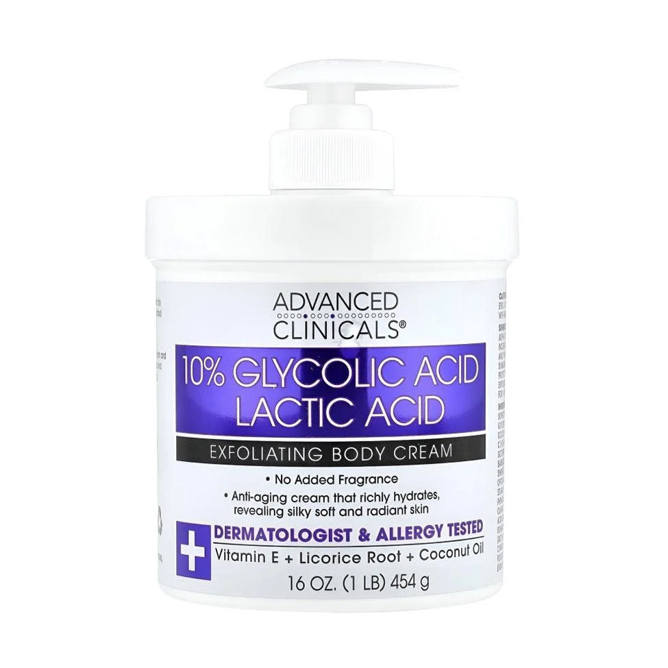 كريم تقشير الجسم حمض الجليكوليك بنسبه 10% & حمض اللاكتيك من ادفانسد كلينكالز 454 جرام |  صيدلية.كوم.